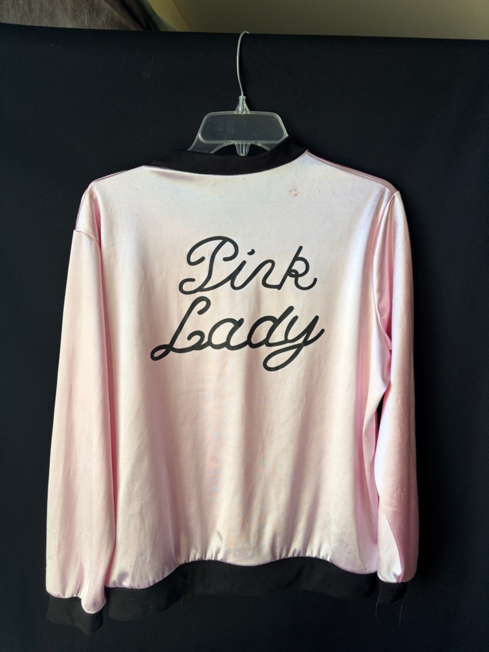 Pink Lady Satin Zip Bomber Jacket - Pink & Black